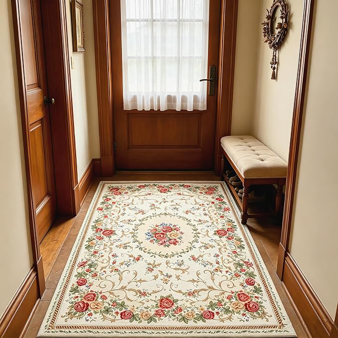 Rustic Shabby Rose Rug Vintage Elegant Traditional Rugs Accent Floral Rugs Carpet for Home Living Room/Bedroom, 55'' x 35'', Country Rose by Ukeler
