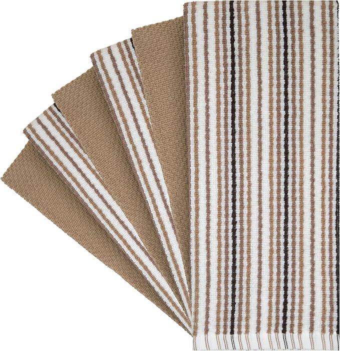 Bumble Kitchen Towels 6 Pack 100% Cotton 16"x26" - Tan | 430 GSM Soft Kitchen Hand Towels with Hanging Loop, Highly Absorbent & Durable for Washing and Drying Dishes - Image 2