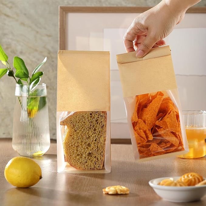 50 Pack Cookie Bags Packaging, DAJLFA Small Bakery Bags with Window, Tin Tie Tab Lock, Great for Muffin, Homemade Granola, Popcorn, Candies (3.9 * 3 * 9.2 Inches) - Image 9