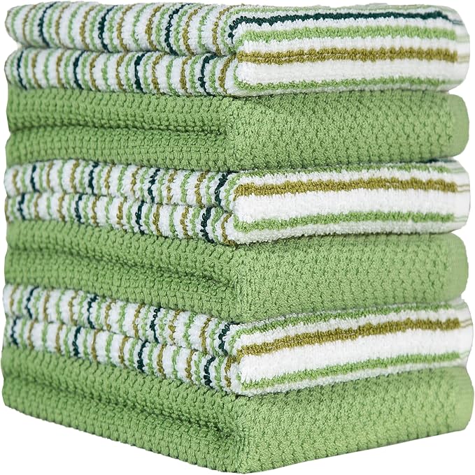 Bumble Kitchen Towels 6 Pack 100% Cotton 16"x26" - Sage | 430 GSM Soft Kitchen Hand Towels with Hanging Loop, Highly Absorbent & Durable for Washing and Drying Dishes - Image 5
