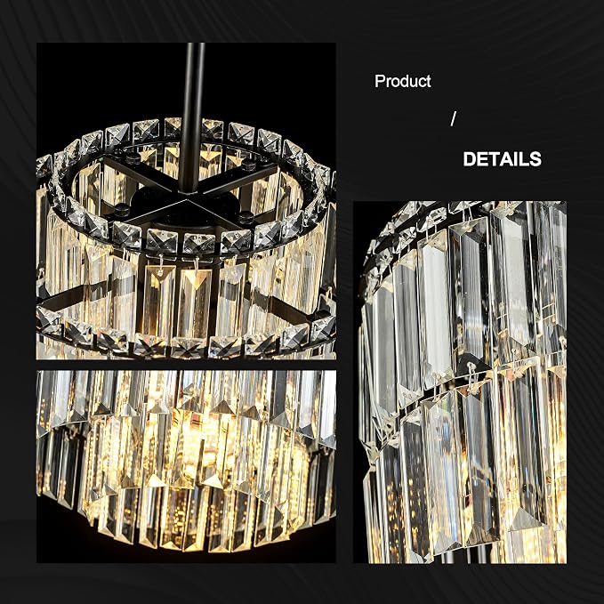 Modern 12.8“ Black Crystal Chandelier Ceiling Light Fixtures for Dining Room Luxury Glam 4-Light Crystal Chandeliers Lighting for Bedroom Entryway Hallway Living Room Kitchen Island Foyer - Image 8