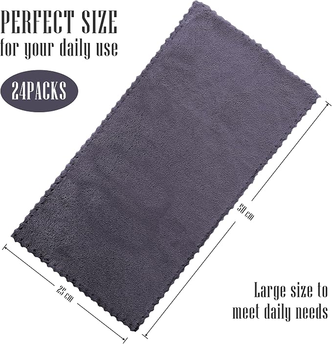 Sunny zzzZZ 24 Pack Kitchen Dishcloths - Does Not Shed Fluff - Reusable Dish Towels, Dish Cloths, Super Absorbent Coral Fleece Cleaning Cloths, Nonstick Oil Washable Fast Drying, 10 x 20 Inch (Grey) - Image 2