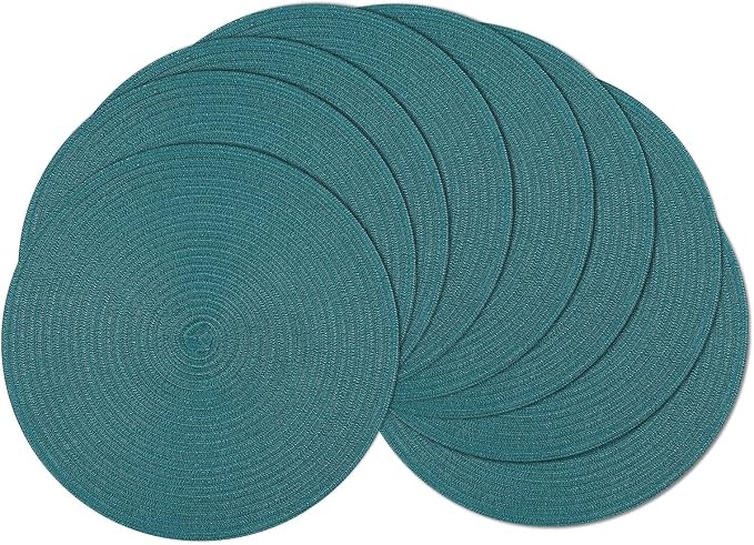 SHACOS Round Placemats Set of 8 Woven Braided Table Placemats 15 inch Circle Place Mats Washable Non Slip Table Mats for Home Wedding Party, Teal Green by SHACOS