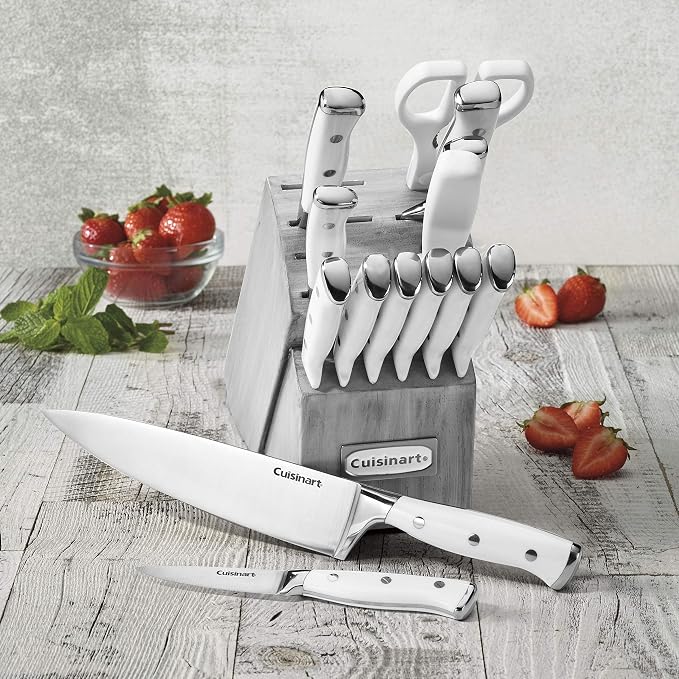 Cuisinart 15-Piece Knife Set with Block, High Carbon Stainless Steel, Forged Triple Rivet, Natural/Gray C77WTR-15PG - Image 4