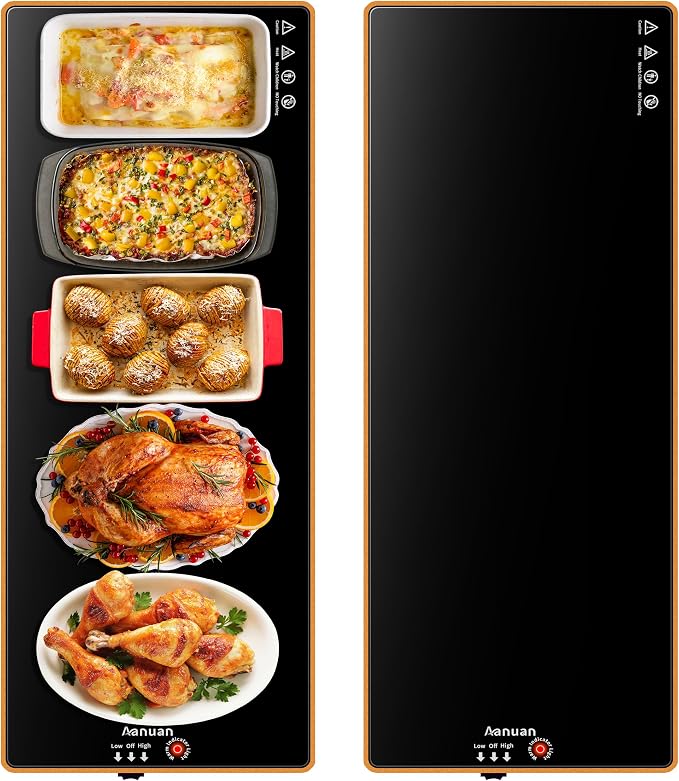 Warming Trays for Buffets Party, 40"x12", Tempered Glass Food Warmer, Black | Keep Food Warm,Electric Warming Mat For food for Daily Use, Button Temperature Control,Full Surface Warm,Build-in Thermostat by Aanuan