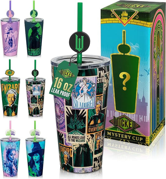 Dragon Glassware x Wicked: For Good Blind Box Tumbler with Straw, 16 oz | Vacuum Insulated Stainless Steel Wicked Cup with Lid & Straw; With Straw Charm; 6 Collectible Designs; Official Wicked Merch by DragonGlassware