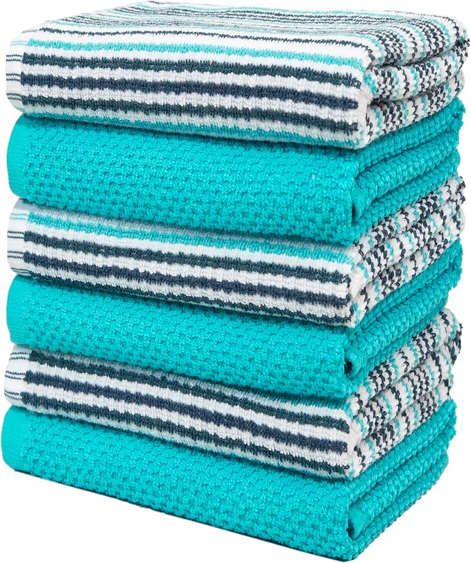 Bumble Kitchen Towels 6 Pack 100% Cotton 16"x26" - Aqua | 430 GSM Soft Kitchen Hand Towels with Hanging Loop, Highly Absorbent & Durable for Washing and Drying Dishes - Image 5