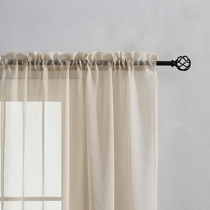 Home Brilliant Beige Sheer Curtains for Living Room Semitransparent Window Panels for Bedroom, Set of 2, 54" x 72" Long, Linen - Image 5