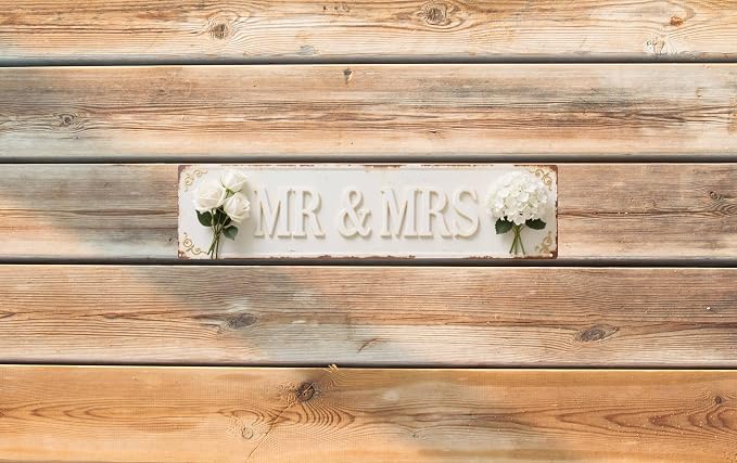 Mr & Mrs Metal Sign 4x16in Romantic Plaque for newlywed Home Wall Decor Couples Gift - Image 6