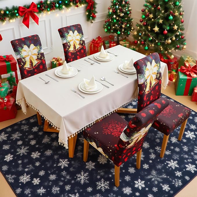 FORCHEER Christmas Chair Covers for Dining Room Set of 4 Stretch Kicthen Chair Slipcovers Washable (Pack of 4, Christmas Deco) - Image 2