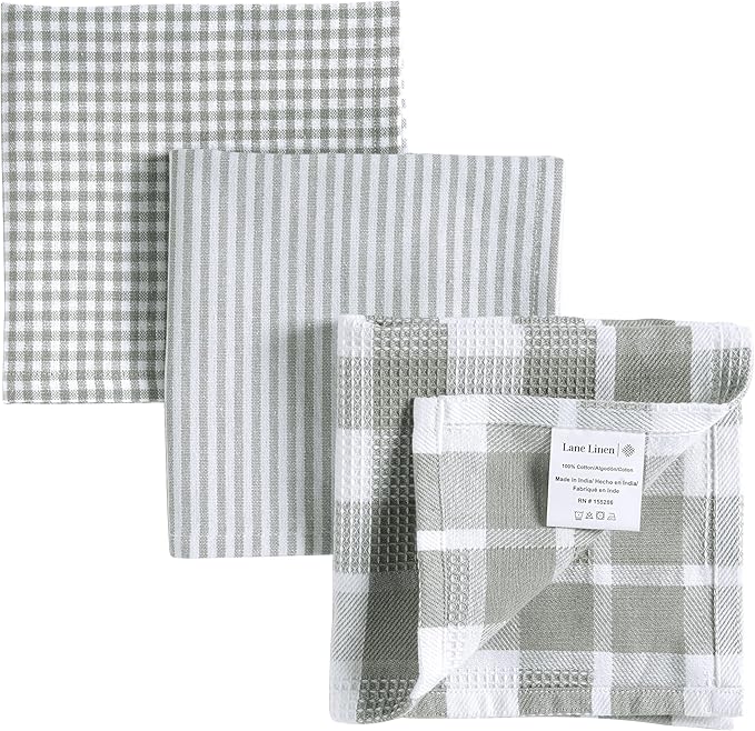 LANE LINEN 100% Cotton Kitchen Dish Cloths, Ultra Soft Absorbent Quick Drying Dish Towels, Multiweave Wash Cloths Dish Towel Sets, 12x12 Inches, 12 Pack - Grey - Image 2