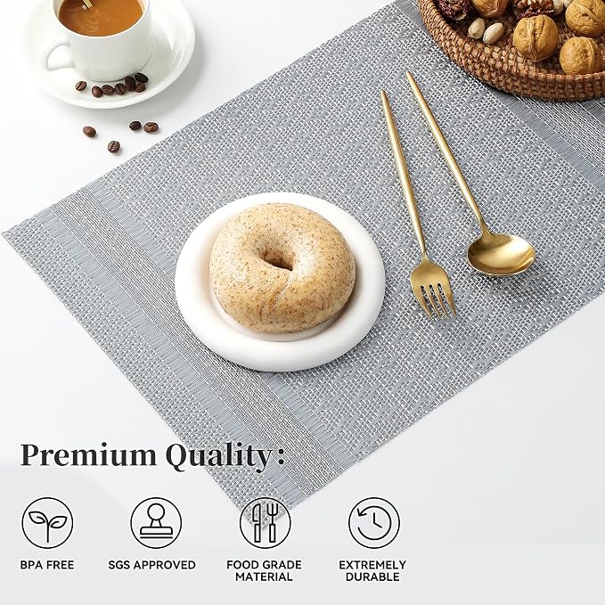Leetaltree Lunar Grey Placemats Set of 12 - Heat Resistant Non-Slip Place mats for Dining Table, Washable Durable PVC Vinyl Woven Table Mats（Lunar Grey, 12） - Image 2