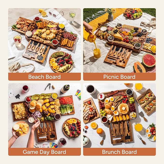 SMIRLY Charcuterie Boards Set, Large Cheese Board Set, Acacia | House Warming Gift, Wedding Gift for Couple, Bridal Shower Gift, Cheese Board Gift Set, Detachable Drawer Design, 3-Drawer - Image 5