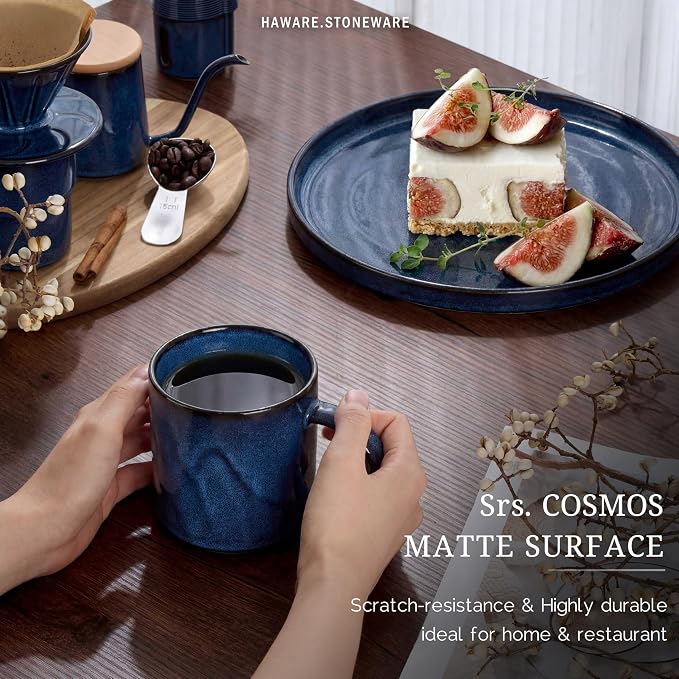 HaWare Coffee Mugs Set of 4, 14 Ounce, Starry Blue | Stoneware Latte Cups With Handle, For Man, Woman, Dad, Mom, Drinking Cups for Cappuccino/Cocoa/Milk - Image 6