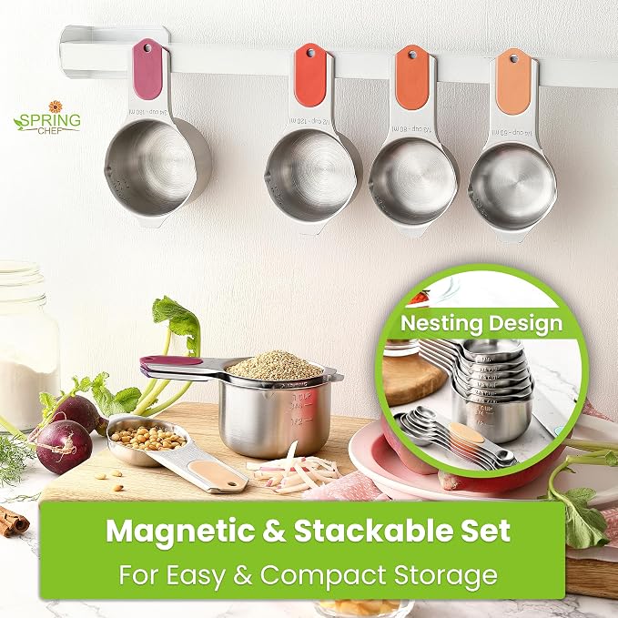 Spring Chef 15 Magnetic Measuring Cups & Spoons, Patented, Desert Sunset | Nesting Stainless Steel Measuring Cups & Heavy Duty Metal Measuring Spoons with Levelers for Dry & Liquid Ingredients - Image 5