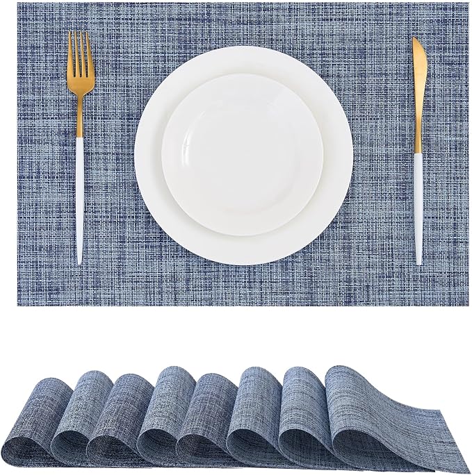 Leetaltree Deep Navy Woven Placemats Set of 8 - Heat Resistant Non-Slip Place mats for Dining Table, Washable Durable PVC Vinyl Woven Table Mats(Deep Navy, 8) by Leetaltree-ArtatEveryTable