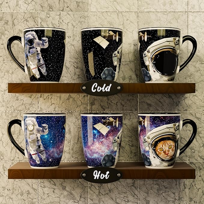 Color Changing Astronaut Cat Coffee Mug 15oz – Heat Sensitive Space Cup with Galaxy Reveal – Funny Novelty Gift, Magic Mug, Unique Cosmic Collectible and gift for Cat Lovers, Christmas & Birthday - Image 2
