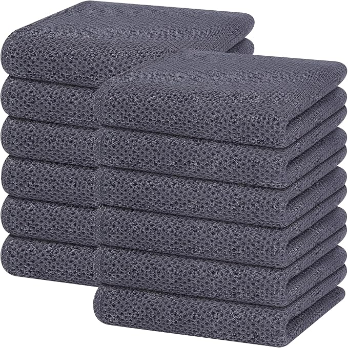 Homaxy 100% Cotton Waffle Weave Kitchen Dish Towels 12-Pack, Dark Grey | 13 x 28 Inches, Ultra Soft Absorbent Dish Towels, Quick Drying Cleaning Towels by Homaxy