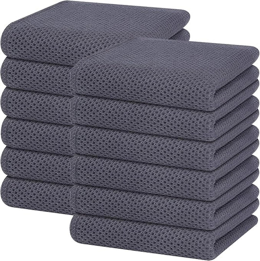 Homaxy 100% Cotton Waffle Weave Kitchen Dish Towels 12-Pack, Dark Grey | 13 x 28 Inches, Ultra Soft Absorbent Dish Towels, Quick Drying Cleaning Towels by Homaxy