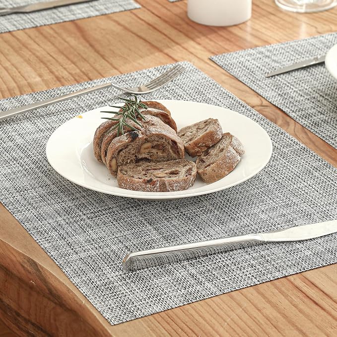 Leetaltree Linen Grey Placemats Set of 4 - Heat Resistant Non-Slip Place mats for Dining Table, Washable Durable PVC Vinyl Woven Table Mats（Linen Grey, 4） - Image 8