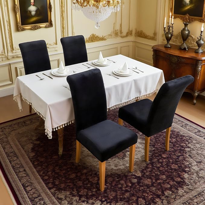 FORCHEER Velvet Dining Room Chair Covers Set of 6 Black Stretch Kitchen Chair Slipcovers Washable Removable - Image 2