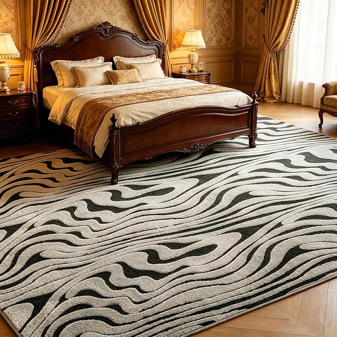 5'x7' Washable Area Rugs for Living Room Bedroom Office, Zebra | Soft Cozy Fluffy Mid Pile Machine Washable Non Slip Boho Modern Accent Rug for Dining Room Office Kids Room Dorm - Image 3