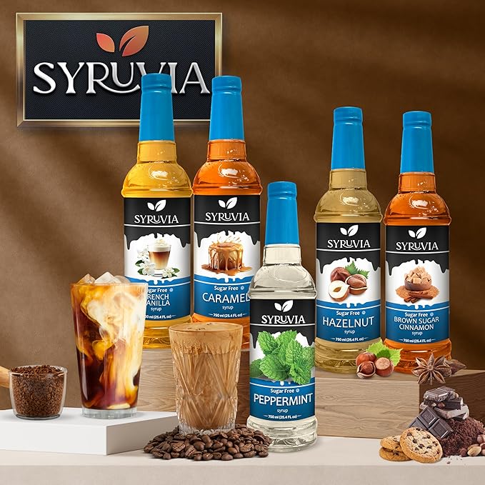Syruvia Sugar Free Salted Caramel - 25.4 fl oz. Premium Coffee Flavoring Syrup. Perfect for Drinks, Sodas, Shakes, Desserts, and More (3-Pack)