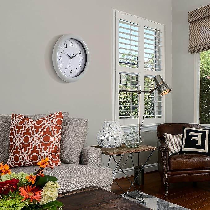 Set of 2 13.75 Inch Plastic White Round Silent, Non-Ticking Battery Operated Simple Modern Analog Wall Clock. Perfect for Office, Classroom, Living Room, Dining Room, Bed Room and Kitchen Wall Decor. - Image 8
