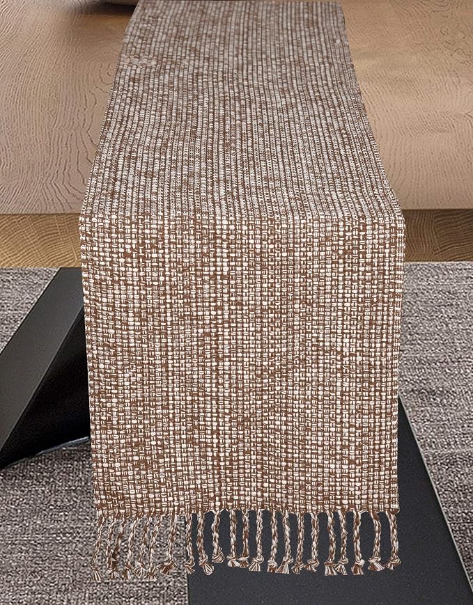 Urban Villa Two Tone Table Runner Cotton Quality 14x72 Brown/Ivory by CottonTrends