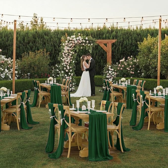 Pack of 10 | Hunter Green | 14ft Chiffon Table Runner 29x170 Inches Long Romantic Rustic Sheer Gauze Runner for Wedding Bridal Shower Birthday Banquets Engagement Spring Easter Boho Decorations - Image 2