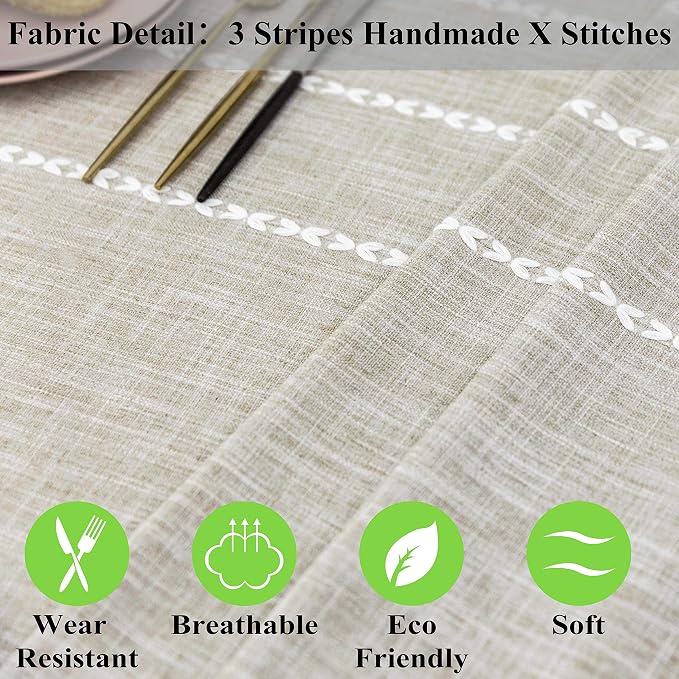 Home Brilliant Lattice Stripe Tablecloth Faux Linen Table Cover for Kitchen Dinning Tabletop Decoration (Square, 52 x 52 Inch, Light Linen) - Image 4