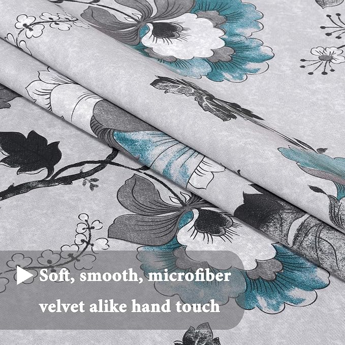 H.VERSAILTEX Blackout Curtain Valances for Kitchen Window/Living Room/Bathroom Privacy Added Rod Pocket Home Decoration Winow Valance, 52" W x 18" L, Floral in Grey and Teal (Pack of 4) - Image 4