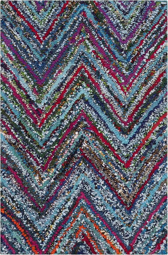 SAFAVIEH Nantucket Collection Accent Rug - 2' x 3', Blue & Multi, Handmade Modern Abstract Chevron Cotton, Ideal for High Traffic Areas in Entryway, Living Room, Bedroom (NAN141C) by Unknown