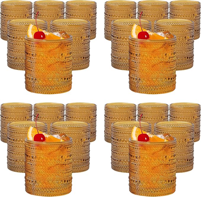 Kate Aspen Beaded Amber Drinking Glasses Set of 6-10 oz Vintage Glassware Jupiter Glasses, Cocktail Glass, Juice Glass, Water Cups Hostess Gift, Present, Gift for Newlyweds (Pack of 4) by KateAspen