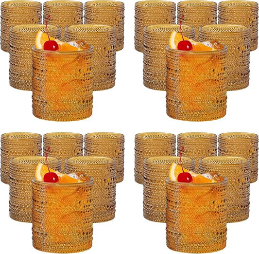 Kate Aspen Beaded Amber Drinking Glasses Set of 6-10 oz Vintage Glassware Jupiter Glasses, Cocktail Glass, Juice Glass, Water Cups Hostess Gift, Present, Gift for Newlyweds (Pack of 4) by KateAspen