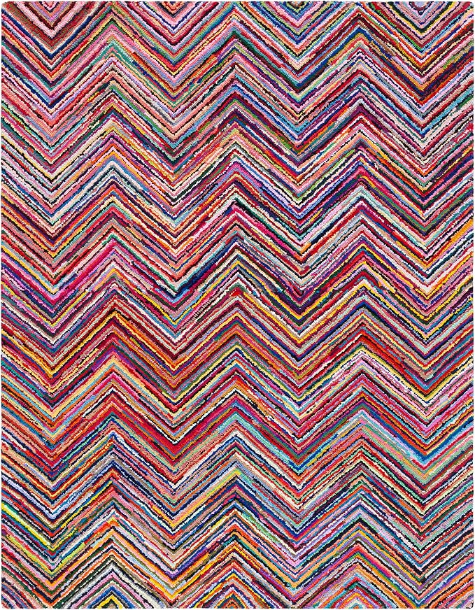 SAFAVIEH Nantucket Collection Area Rug - 10' x 14', Pink & Multi, Handmade Modern Abstract Chevron Cotton, Ideal for High Traffic Areas in Living Room, Bedroom (NAN141A) - Image 2