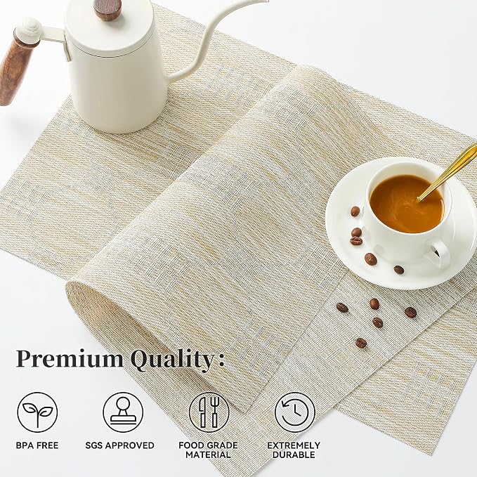 Leetaltree Wheat Placemats Set of 4 - Heat Resistant Non-Slip Place mats for Dining Table, Washable Durable PVC Vinyl Woven Table Mats（Wheat, 4） - Image 2