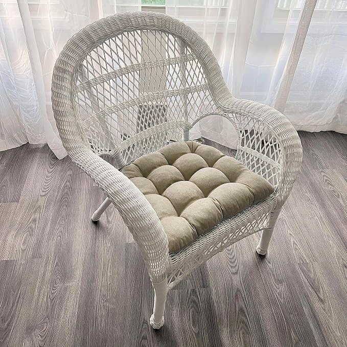 Barnett Home Decor Microsuede Chamois Mushroom Dining Chair Pad with Ties - 19 x 19 Size Large Chair Cushion - Latex Foam Fill Cushion, Machine Washable - (Beige) - Image 2