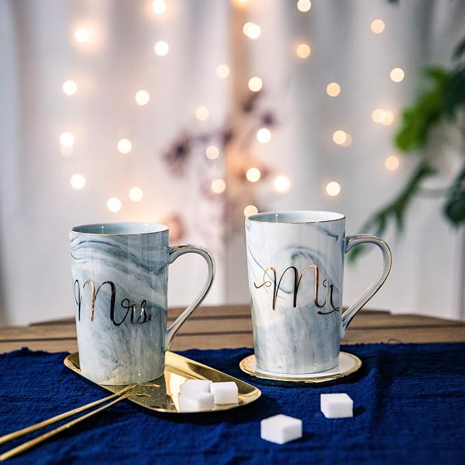Jumway Mr and Mrs Coffee Mugs - Wedding Gifts - Mr and Mrs Mugs Set - for Bride and Groom - Gifts for Bridal Shower Engagement Wedding and Married Couples Anniversary - 14 Oz Grey - Image 7