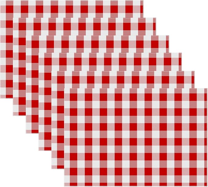 Urban Villa Two Tone Placemat Cotton Tablemat 14x20 (Set of 6) Red/Wht by CottonTrends