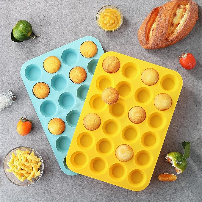 VRUIFA 2PCS Silicone Mini Muffin Pan, 24 Cups Nonstick Mini Cupcake Pan for Baking, BPA Free and Dishwasher Safe, Great for Making Muffin Cakes, Tart, Bread and Egg Bites - Image 6