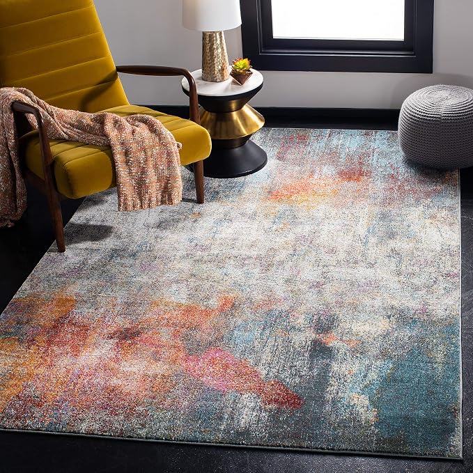 SAFAVIEH Luxor Collection Accent Rug - 3' x 5', Ivory & Blue, Handmade Modern Abstract, Ideal for High Traffic Areas in Entryway, Living Room, Bedroom (LUX312A) by Unknown