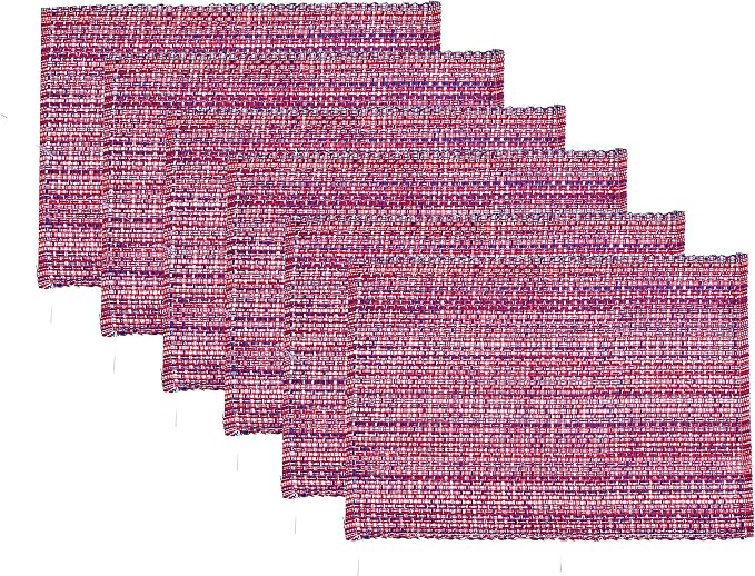 Urban Villa Two Tone Placemat Cotton Tablemat 14x20 (Set of 6) Red/Blu/Wht by CottonTrends