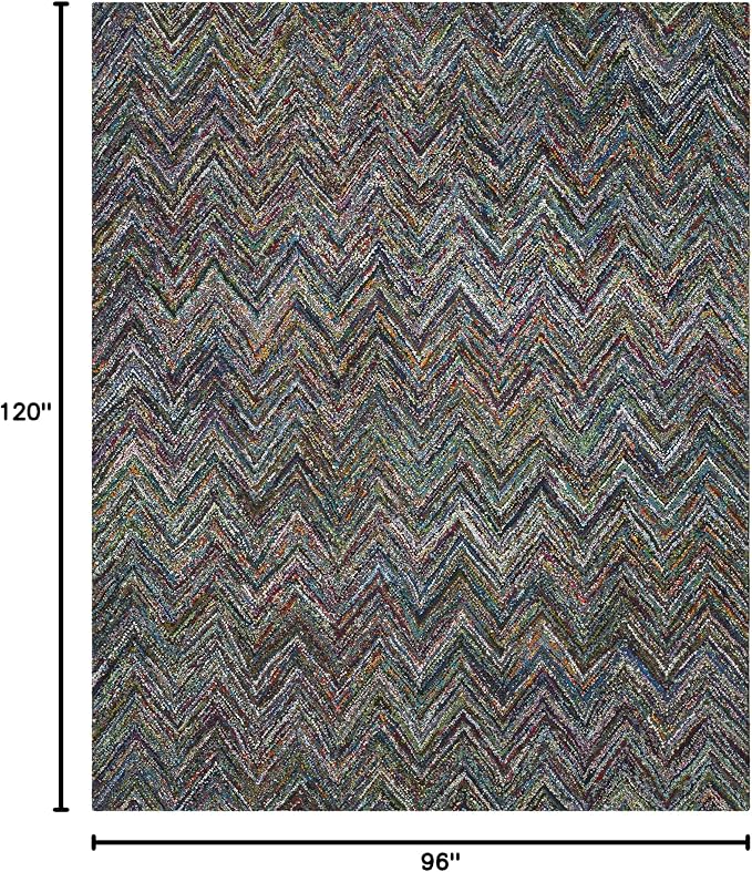 SAFAVIEH Nantucket Collection 8' x 10' Blue/Multi NAN141C Handmade Modern Abstract Chevron Cotton Area Rug - Image 2