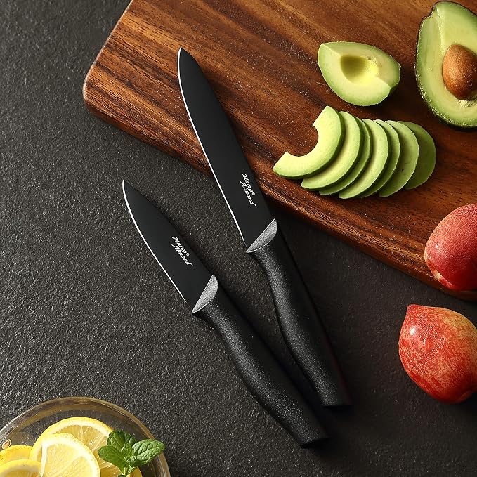 Marco Almond Kitchen Knife Set 12PC Kitchen Knives Set w Covers Black | 6 Knives with 6 Blade Guards, Stainless Steel Knives Set for Kitchen, Anti-Rust,Ergonomic Handle,Full Tang,Gift Box - Image 7