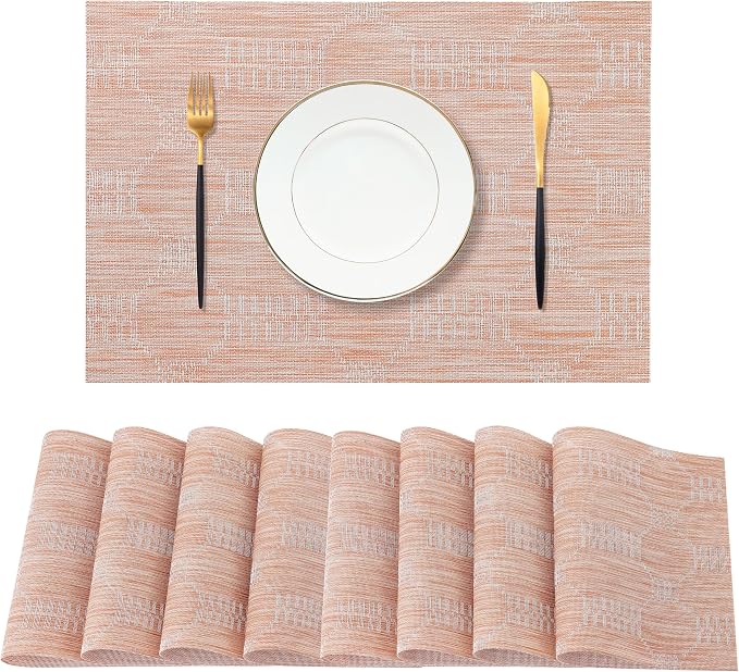 Leetaltree Coral Placemats Set of 8 - Heat Resistant Non-Slip Place mats for Dining Table, Washable Durable PVC Vinyl Woven Table Mats（Coral, 8） by Leetaltree-ArtatEveryTable