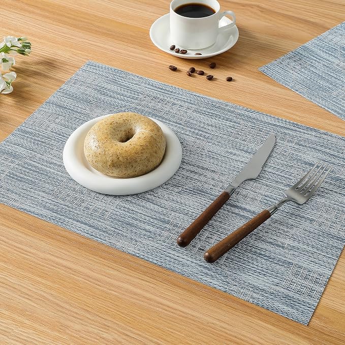 Leetaltree Alice Blue Placemats Set of 6 - Heat Resistant Non-Slip Place mats for Dining Table, Washable Durable PVC Vinyl Woven Table Mats（Jacquard Blue, 6） - Image 7