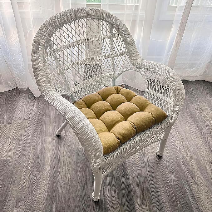 Barnett Home Decor Microsuede Camel Dining Chair Pad with Ties - 19 x 19 Size Large Chair Cushion - Latex Foam Fill Cushion, Reversible, Machine Washable - Microfiber Ultrasuede (Tan) - Image 2