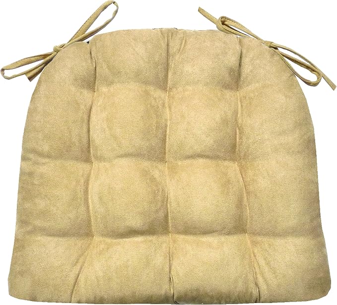 Barnett Home Decor Microsuede Camel Dining Chair Pad with Ties - 15 x 17 Size Small Chair Cushion - Latex Foam Fill Cushion, Reversible, Machine Washable - Microfiber Ultrasuede Tan by BarnettHomeDecor