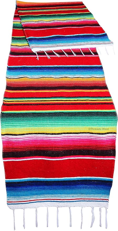 Genuine Mexican Table Runner Saltillo Serape Colorful Striped Sarape Made in Mexico Sold in Different Packs (1, Red) - Image 3